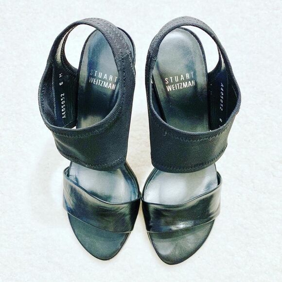 Stuart Weitzman black leather heels with straps - Picture 2 of 6